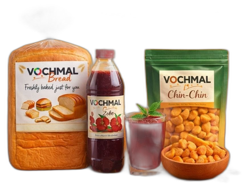 Vochmal Foods products — bread, zobo, and chin-chin